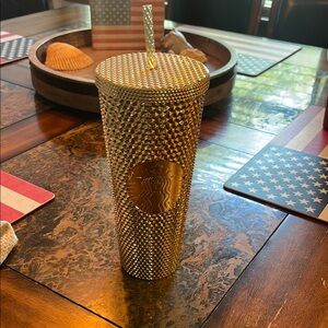 NWOT Starbucks Gold Studded Tumbler with Straw